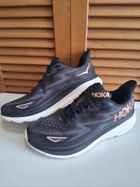 Hoka Clifton 9 Black/Gold/Rose Running Shoes Women’s 11B